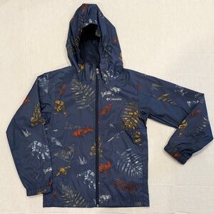 Columbia Kids Raincoat - Navy with Colorful Leaf Pattern